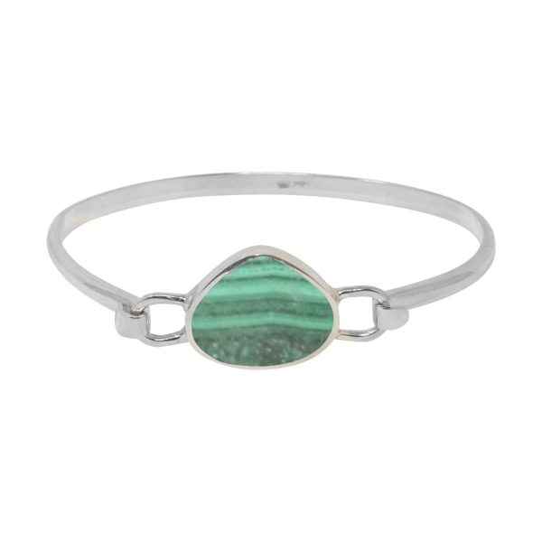 White Gold Malachite Bangle