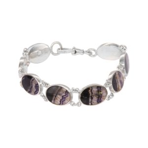 Silver Blue John Oval Stone Bracelet