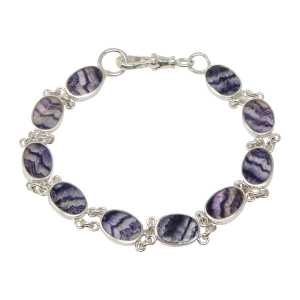 Silver Oval Stone Blue John Bracelet