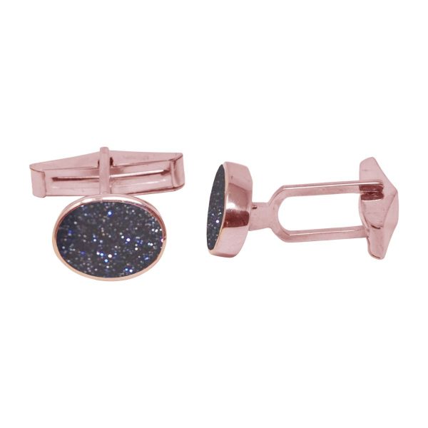 Rose Gold Blue Goldstone Oval Cufflinks