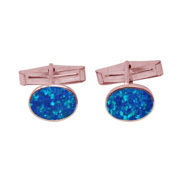 Rose Gold Opalite Cobalt Blue Oval Cufflinks