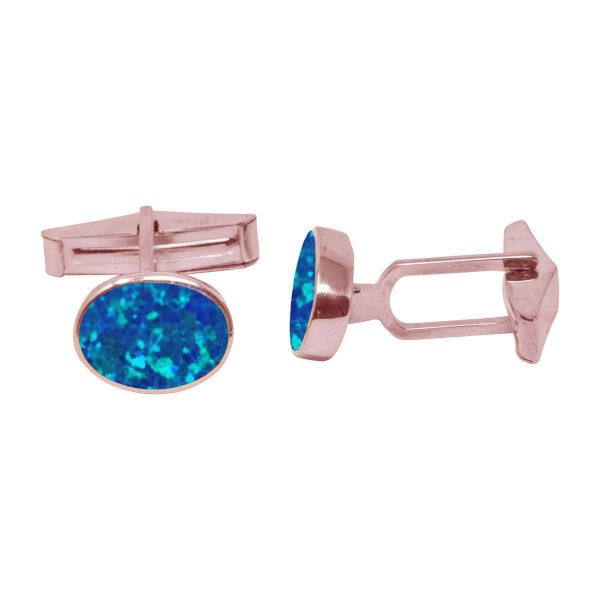 Rose Gold Opalite Cobalt Blue Oval Cufflinks