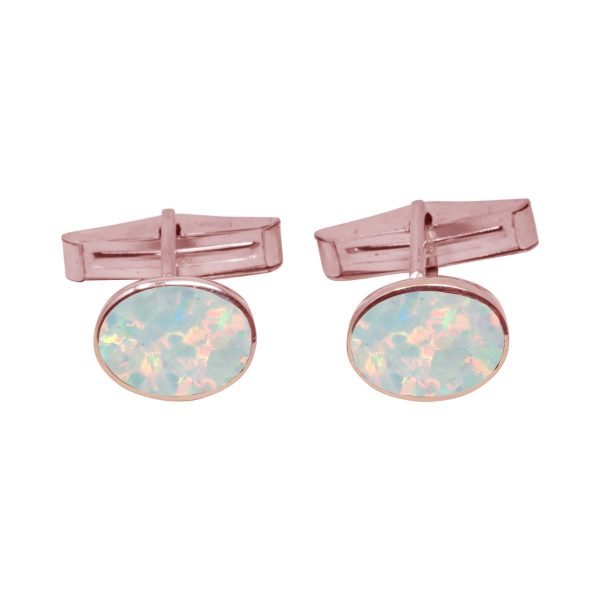 Rose Gold Sun Ice Opalite Oval Cufflinks