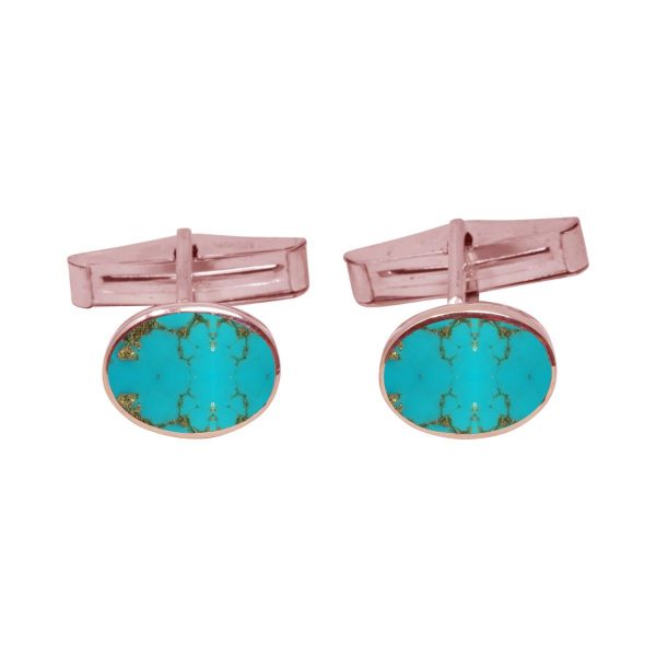 Rose Gold Turquoise Oval Cufflinks