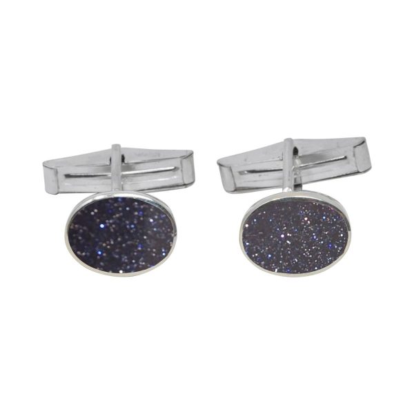 Silver Blue Goldstone Oval Cufflinks