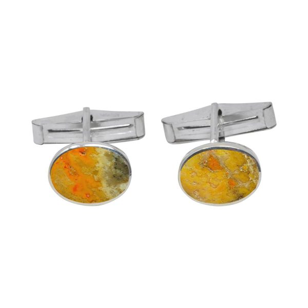 Silver Bumblebee Jasper Oval Cufflinks