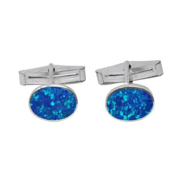 Silver Cobalt Blue Opalite Oval Cufflinks