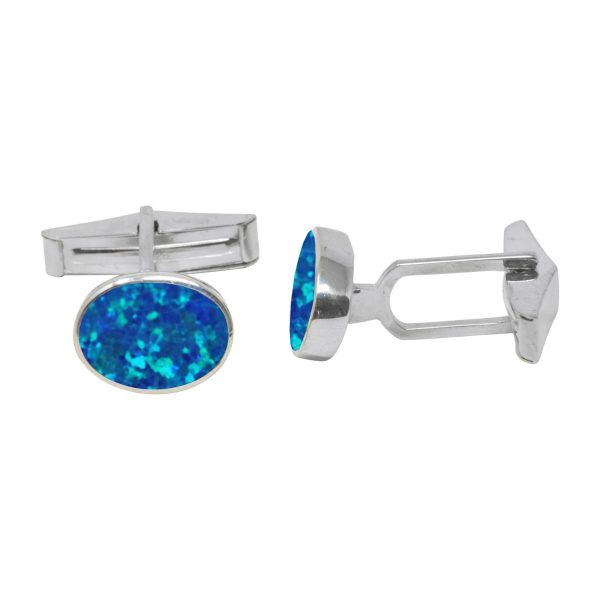 Silver Opalite Cobalt Blue Oval Cufflinks