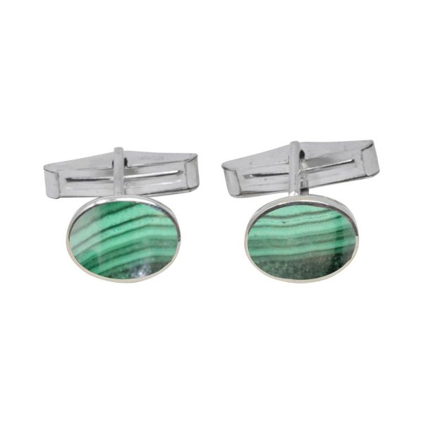 Silver Malachite Oval Cufflinks