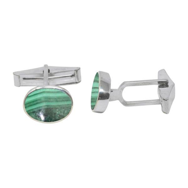 Silver Malachite Oval Cufflinks