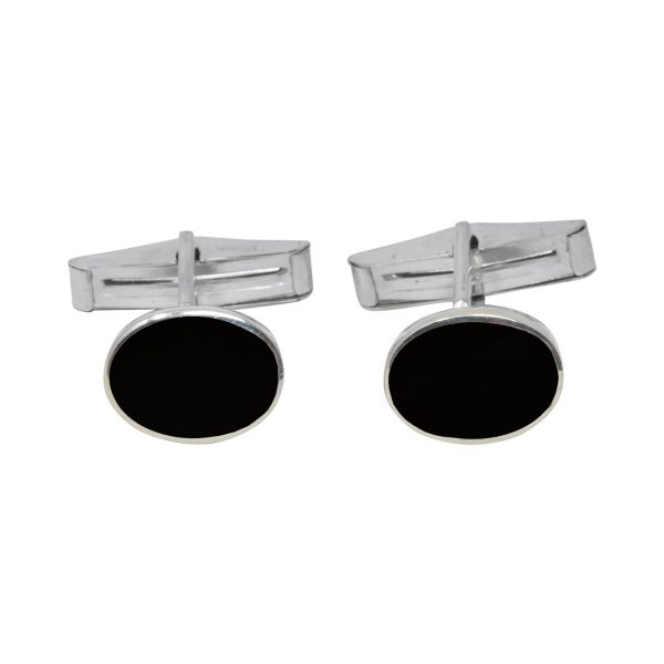 Silver Whitby Jet Oval Cufflinks