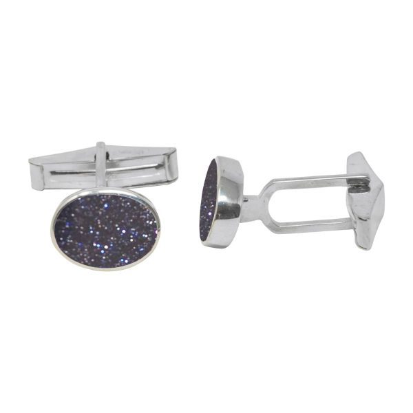 White Gold Blue Goldstone Oval Cufflinks