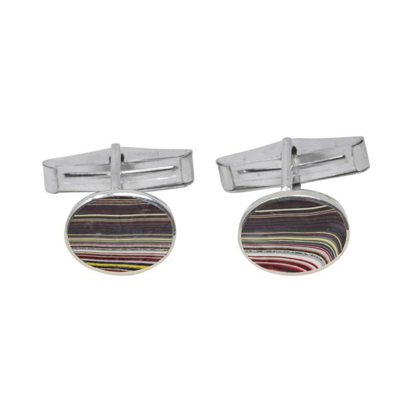 White Gold Fordite Oval Cufflinks