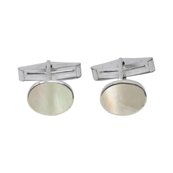 White Gold Mother of Pearl Oval Cufflinks