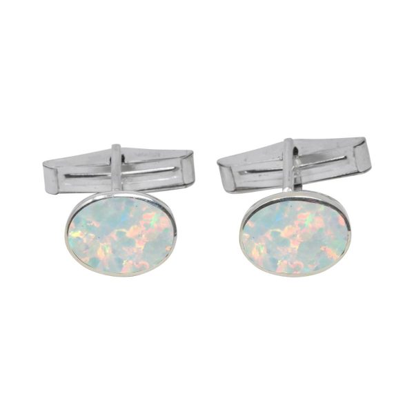 White Gold Opalite Sun Ice Oval Cufflinks