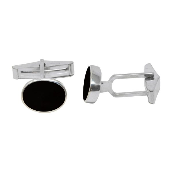 White Gold Whitby Jet Oval Cufflinks