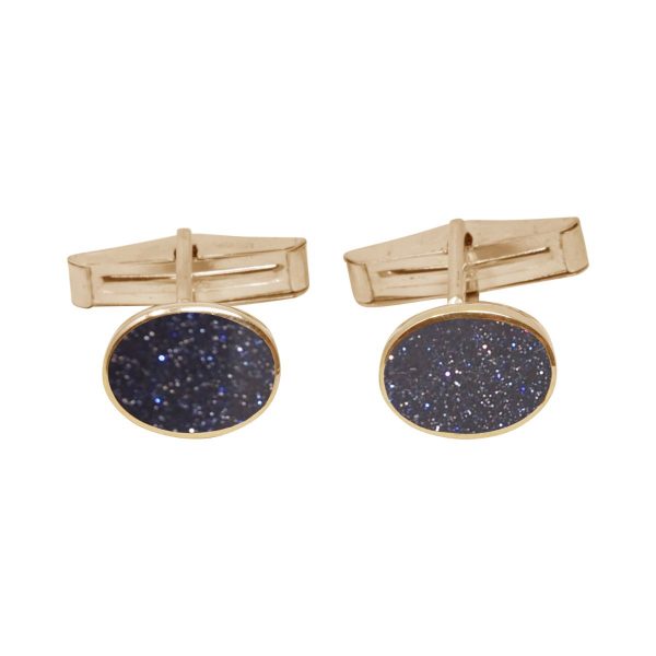 Yellow Gold Blue Goldstone Oval Cufflinks