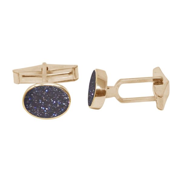 Yellow Gold Blue Goldstone Oval Cufflinks