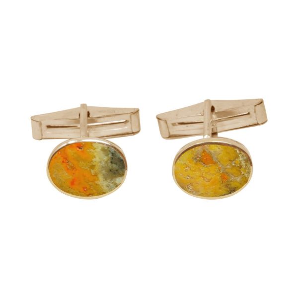 Yellow Gold Bumblebee Jasper Oval Cufflinks