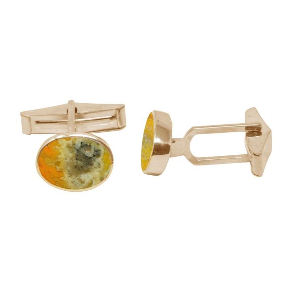 Yellow Gold Bumblebee Jasper Oval Cufflinks