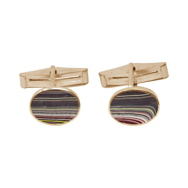 Yellow Gold Fordite Oval Cufflinks