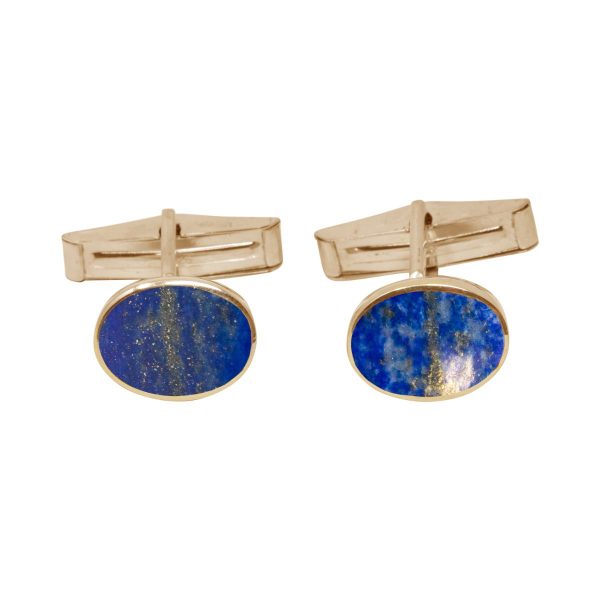 Yellow Gold Lapis Oval Cufflinks