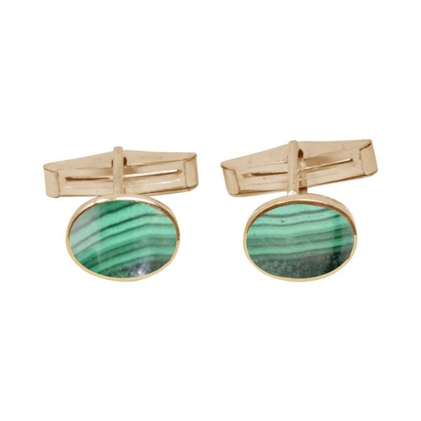 Yellow Gold Malachite Oval Cufflinks