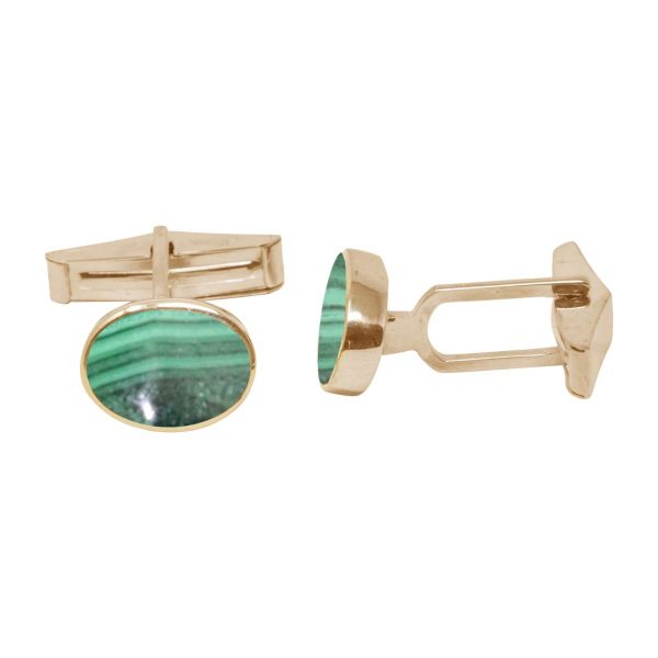 Yellow Gold Malachite Oval Cufflinks