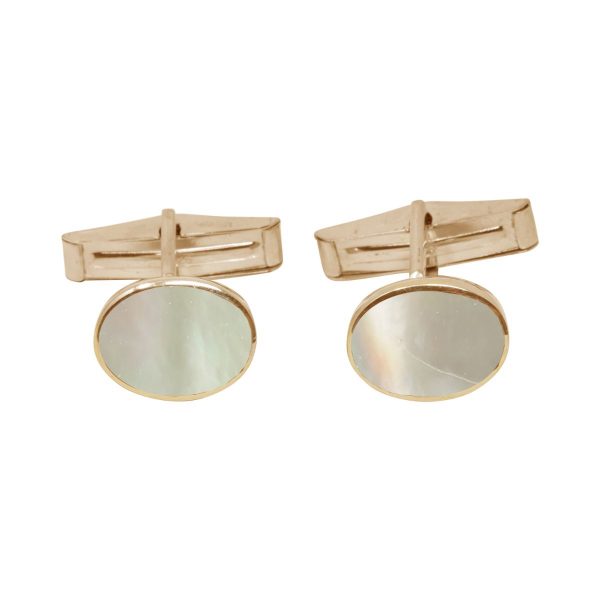 Yellow Gold Mother of Pearl Oval Cufflinks