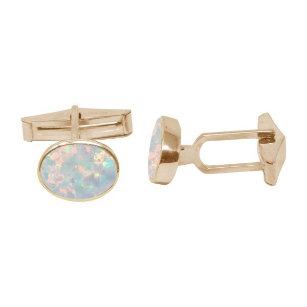 Yellow Gold Opalite Sun Ice Oval Cufflinks