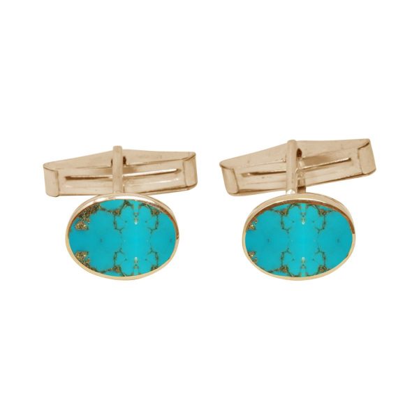 Yellow Gold Turquoise Oval Cufflinks