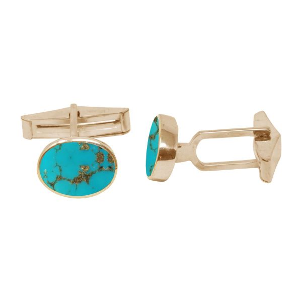 Yellow Gold Turquoise Oval Cufflinks