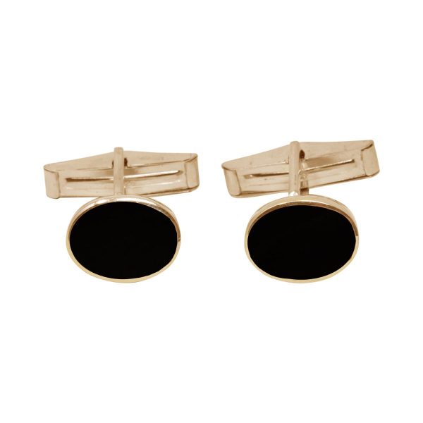 Yellow Gold Whitby Jet Oval Cufflinks