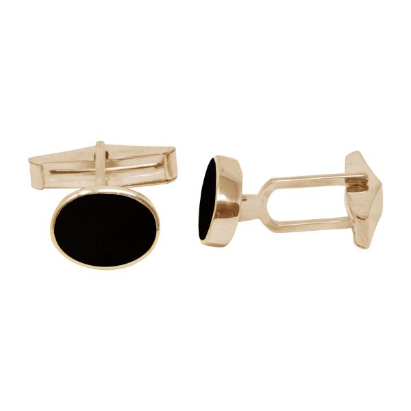 Yellow Gold Whitby Jet Oval Cufflinks