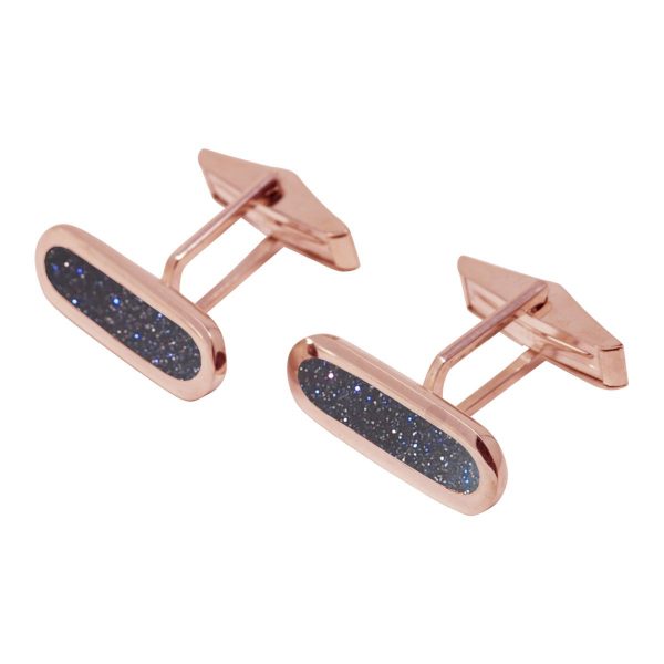 Rose Gold Blue Goldstone Long Oval Cufflinks