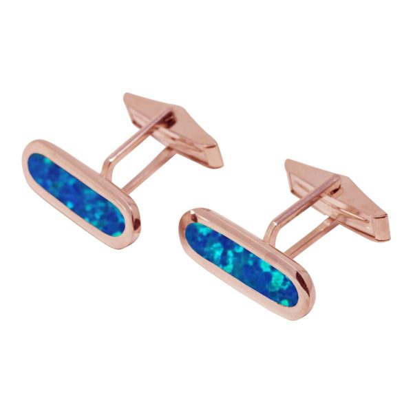 Rose Gold Opalite Cobalt Blue Long Oval Cufflinks