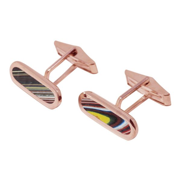 Rose Gold Fordite Long Oval Cufflinks