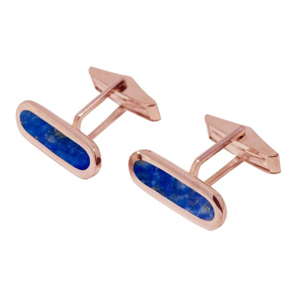 Rose Gold Lapis Long Oval Cufflinks