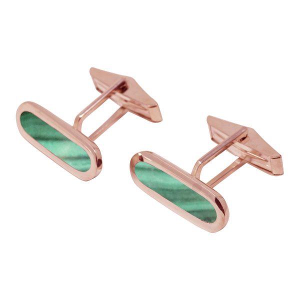 Rose Gold Malachite Long Oval Cufflinks