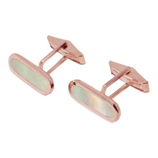 Rose Gold Mother of Pearl Long Oval Cufflinks