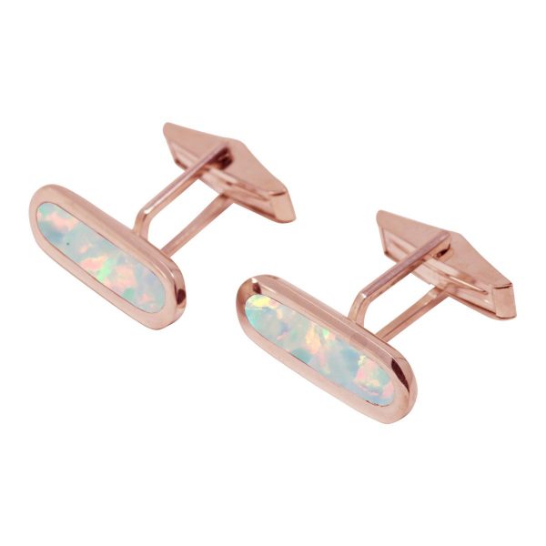 Rose Gold Opalite Sun Ice Long Oval Cufflinks