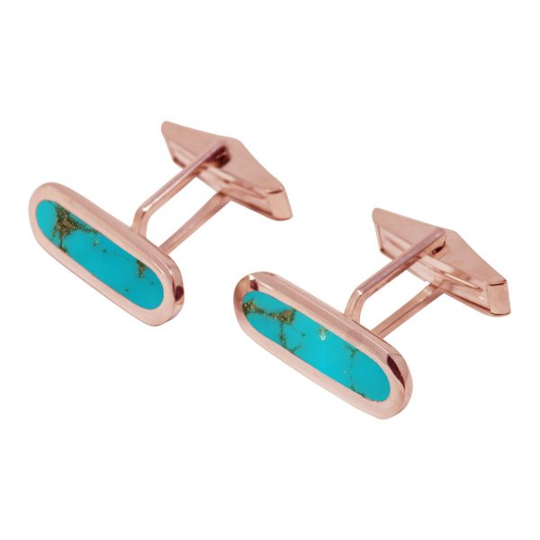 Rose Gold Turquoise Long Oval Cufflinks
