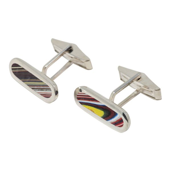 Silver Fordite Long Oval Cufflinks