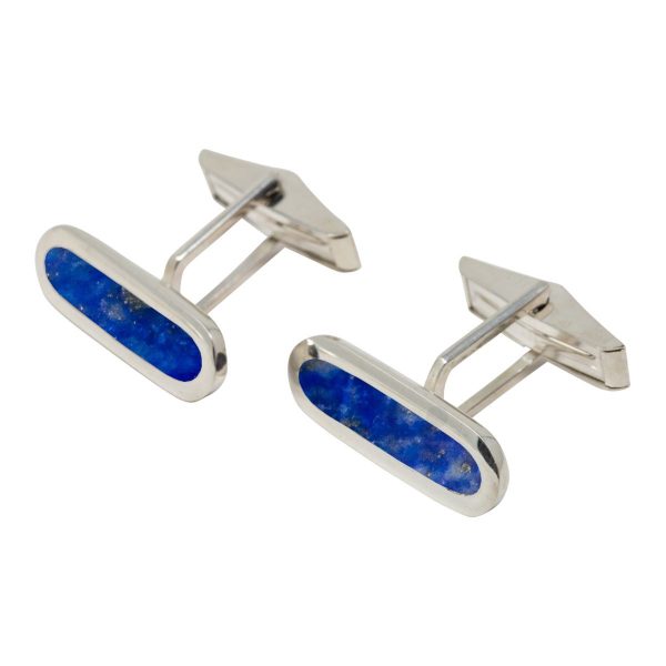 Silver Lapis Long Oval Cufflinks