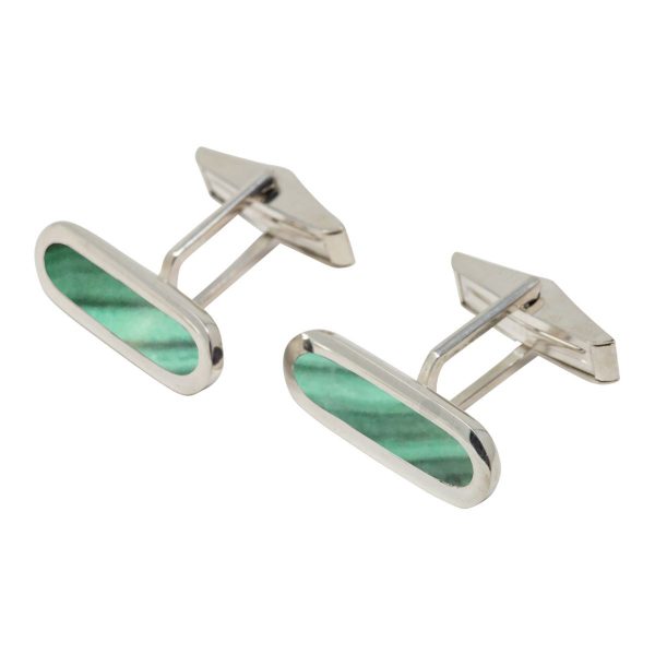 Silver Malachite Long Oval Cufflinks