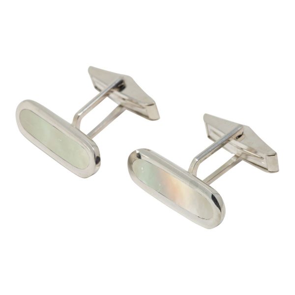 Silver Mother of Pearl Long Oval Cufflinks