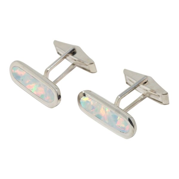 Silver Opalite Sun Ice Long Oval Cufflinks