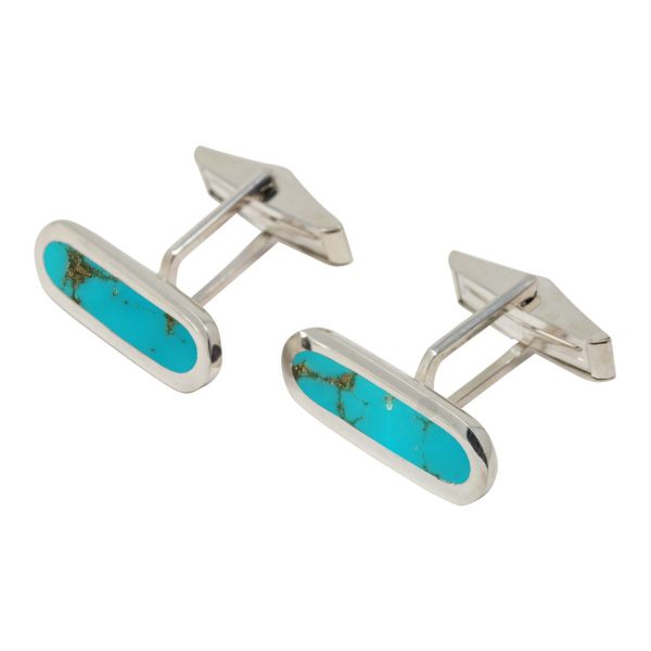 Silver Turquoise Long Oval Cufflinks