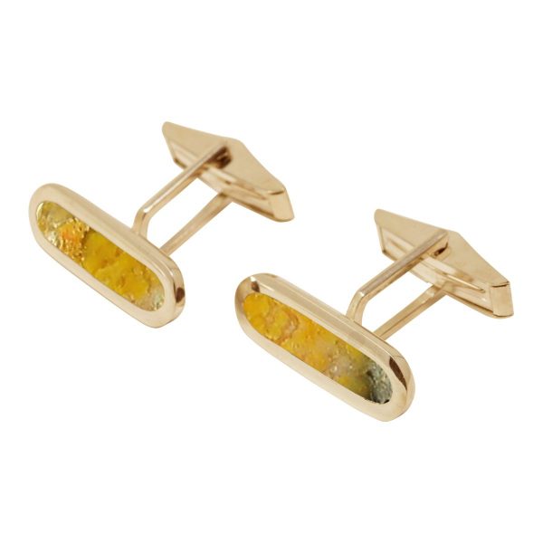 Yellow Gold Bumblebee Jasper Long Oval Cufflinks