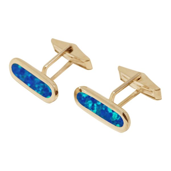 Yellow Gold Opalite Cobalt Blue Long Oval Cufflinks